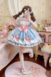 Petite robe Jsk Lolita douce avec nœud à volants en forme d'étoile de souhait, 5 couleurs